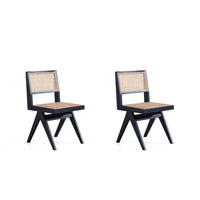 Manhattan Comfort Hamlet 17.64" Industry Chic Dining Chair - Black and Natural Cane - Set of 2-Modern - Industry Chic Cane Dining Chair Perfect for Dining Room Use. Set of 2