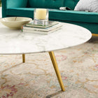 Modway Lippa 40" Round Faux Marble Coffee Table with Tripod Base - Gold White-Tripod Base