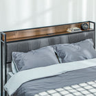 HOMCOM Queen Size Bed Frame with Storage Headboard and Charging - Walnut-Powder-coated steel frame supports up to 730 lb (330 kg) securely