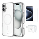 AXS Starter Kit bundle with Ultra Clear Magsafe Case Screen Protector and 30W Charger for iPhone 16 Plus - Clear-Drop-tested, scratch resistant phone case with shock absorbing air pockets