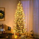 HOMCOM 7' Pre-Lit Snow-Flocked Artificial Christmas Arctic Fir Tree - Green-UL listed clear lights for traditional Christmas lighting 