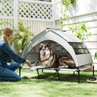 PawHut  Portable Raised Pet Cot with Removable Canopy and Storage Bag - Grey-Removable canopy protect dog from the sun 