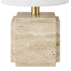 Hudson&Canal - Lampe de table en pierre Pacha (40 cm) avec abat-jour en tissu - Travertin naturel-Comprend un cordon de 6 pieds avec interrupteur à prise rotative
