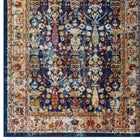 Modway - Entourage Jessa Treillis floraux vintage vieillis Tapis de 5 pi l x 8 pi L - Bleu Orange Jaune Rouge-Résistant aux taches / Facile à nettoyer