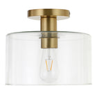 Hudson&Canal - Plafonnier semi-encastré Henri , 25,4 cm de large, avec abat-jour en verre - Laiton/transparent-Associé à un abat-jour en verre tambour transparent
