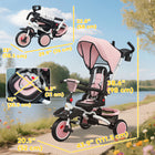 Qaba - Tricycle pliable 6 en 1 pour enfants avec poignée de poussée réglable - rose-Coussin de siège doux et dossier réglable assurent confort et sécurité 