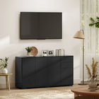 HOMCOM 55.1" L High Gloss Buffet Sideboard with 2 Drawers - Black-Push-open doors for convenience