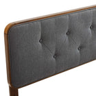 Modway Collins Tufted Fabric and Wood Queen Headboard - Walnut Charcoal-Button Tufted