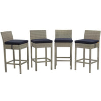 Modway - Conduit Terrasse extérieure Rotin en osier Tabouret de bar - Marine gris clair - Ensemble de 4-Tabouret de bar extérieur moderne