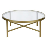Hudson&Canal Xivil 36"W Round Coffee Table with Glass Top - Brass-A modern contemporary design for your living room, den, and more