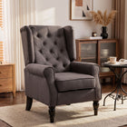 HOMCOM - Fauteuil d’appoint en tissu avec pieds en bois - accoudoirs roulés pour chambre à coucher - brun-Dossier à oreilles capitonné avec accoudoirs roulés apportant une élégance charmante 
