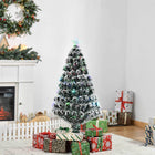 HOMCOM 4' Pre-Lit Artificial Evergreen Christmas Tree with LED and Optical Fiber - Green with White Tips-Pre-lit optical fiber lights in three colours placed all over the tree, in a rotating light changing effect 
