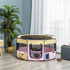 PawHut - 49,2 po Grand parc d'exercice portable pour animaux de compagnie avec sac de transport - Rose-2 portes pratiques à fermeture éclair pour l'accès