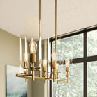 Modway - Skylark 6-Lumière Lustre - Laiton en satin transparent-Abat-jours cylindriques en verre