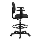 Flash Furniture - Tabouret de dessinateur ergonomique en tissu, accoudoirs réglables, noir-Dossier mi-hauteur