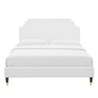 Modway Sienna Performance Velvet Queen Platform Bed with Wood Legs and Gold Metal Sleeves - White-Non-Marking Foot Caps