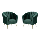 Manhattan Comfort Rosemont 32.28" Mid-Century Modern Velvet Upholstered Accent Chair - Green and Gold - 2 Pack-Mid-Century Modern Single Seat Armchair Perfect for Living Room Use. Set of 2