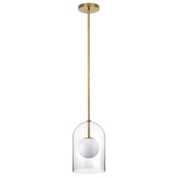 Hudson&Canal - Suspension double couche Sondre de 20 cm de large avec abat-jour en verre, - Laiton/Blanc laiteux/Transparent-Design contemporain moderne pour votre entrée, votre foyer ou votre cuisine