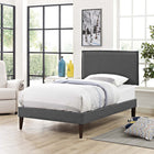 Modway Amaris Fabric Twin Platform Bed with Squared Tapered Legs - Grey-Ten Wood Support Slats 