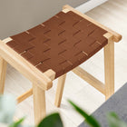 Modway - Saoirse Cuir Tabouret de bar en bois - Brun naturel - Ensemble de 2-Appuie-pieds et supports latéraux