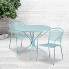 35.25'' Round Sky Blue Indoor-Outdoor Steel Patio Table Set with 2 Round Back Chairs [CO-35RD-03CHR2-SKY-GG]-Sky Blue Powder Coat Finish