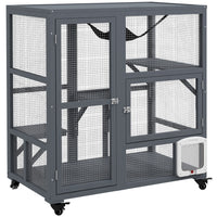 PawHut - Maison pour chat en bois pour chats d'intérieur avec porte battante, plateformes, hamac-Plates-formes à plusieurs niveaux et hamac pour les besoins de repos et de jeu de votre chat 