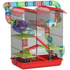 PawHut 23" H 5-Tier Small Animal House with Tunnel Tube System, Exercise Wheel and Water Bottle - Red-Multiple platforms enhance exploration and climbing fun 