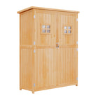 Outsunny Wooden Garden Shed with Two Windows - 4 x 1.5ft - Nature Wood-Plenty of storage space – three shelves on the left, a large space on the right 
