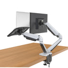 ShoppingAll - Support pour écran et ordinateur portable 2 en 1 avec 2 bras pivotants - Blanc-9