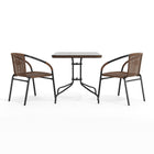 Table carrée en verre/métal 28 po, bordure en rotin brun foncé et 2 chaises empilables en rotin brun foncé (TLH-073SQ-037BN2-GG)-4