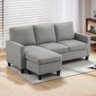 HOMCOM Sectional Sofa with Ottoman - Light Grey-Wrinkle-resistant, breathable linen fabric maintains enduring durability and style