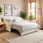 HOMCOM Twin Size Upholstered Trundle Daybed with Armrests - Cream White-Poplar slats enhance mattress support for restful, stable sleep