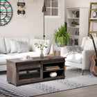 HOMCOM Farmhouse Coffee Table with Sliding Barn Door - Dark Brown-Quality MDF board for high stability and long durability