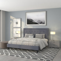 Flash Furniture - Lit plateforme Roxbury très grand touffeté en tissu gris clair-Lit de plateforme