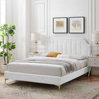 Modway - Sienna Lit plateforme Queen en velours haute performance avec pieds en métal doré - Blanc-Velours de performance résistant aux taches