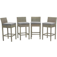 Modway - Conduit Terrasse extérieure Rotin en osier Tabouret de bar - Gris clair - Ensemble de 4-Tabouret de bar extérieur moderne