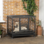 PawHut 36" L Heavy Duty Dog Crate with Wheels and Openable Top - Black-Made with steel gauge tubes frame and a solid steel net for a stable structure 