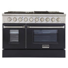 Kucht 48" KNG Series Pro Style Natural Gas Range - Stainless Steel/Black-Cook and bake like a pro with two separate ovens featuring large oven windows. The main oven is a heavy-duty blue porcelain oven with 4.2-cu-ft of capacity, while the additional side oven has 2.5-cu-ft of capacity