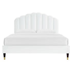 Modway Daisy Performance Velours Lit Plateforme Queen Avec Pieds en Bois et Manchons en Métal Doré - Blanc-Tête de lit touffée en canal
