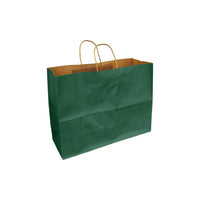 Eddie's 100% Recycled Kraft Shopper Paper Bag - 16" L x 6" W x 12" D - Forest Green - 100 Pack-16" x 6" x 12"