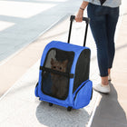 PawHut - Sac à dos caisse de transport 2-en-1 pour chats et chiens avec poignée et roues - Bleu-La poignée télescopique a 2 positions réglables