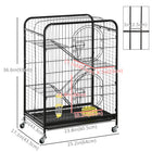 PawHut 36" H 4-Tier Rolling Small Animal Cage with Slid ing Tray - Black-With multiple doors for easy access to the inside of the small animal enclosure 