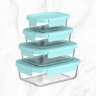 Bentgo - Ensemble de contenants alimentaires étanches en verre, 8 pièces - Bleu clair-Fabriqué en verre borosilicate de qualité supérieure résistant aux chocs thermiques, vous pouvez ainsi congeler et chauffer les récipients en toute confiance