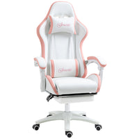 Vinsetto Computer Gaming Chair with Footrest and Swivel Wheels - White-135° reclining back