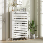 HOMCOM Shoe Storage Cabinet with Adjustable Shelves - White-Slitted panels with zinc handles allow good ventilation