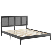 Modway Sirocco Rattan and Wood King Platform Bed - Black-King Platform Bed With Headboard