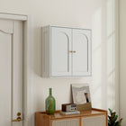 HOMCOM Bathroom Wall Cabinet with 2 Arched Doors and Gold Handles - White Wood Grain-Quality MDF board ensures durability