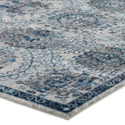 Modway Entourage Kensie Distressed Floral Moroccan Trellis Area Rug - 8 ft W x 10 ft L - Ivory/Blue-High-Density / Machine-Woven