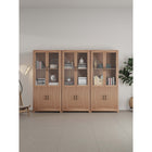 Manhattan Comfort Jodie 31" Mid-Century Modern Bookcase - Maple - Set of 3-2 Soft Close Tempered Glass Panel Display Doors on Top and 2 Ribbed Manufactured Wood Soft Close Doors on Bottom