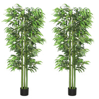 Outsunny - Arbres de bambou artificiels 6 pi en pot pour décoration intérieure - vert - lot de 2-Bel ensemble de deux plantes artificielles au design bambou 
